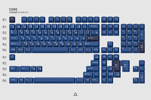 GMK Striker 2 Core Kit: The Core kit is your starting point and provides basic layout coverage for 60%, 65%, 75%, TKL, 96-key, 1800, and full-size layouts in both standard and winkeyless variants for both ANSI and ISO layouts, all of that while keeping in mind affordability.